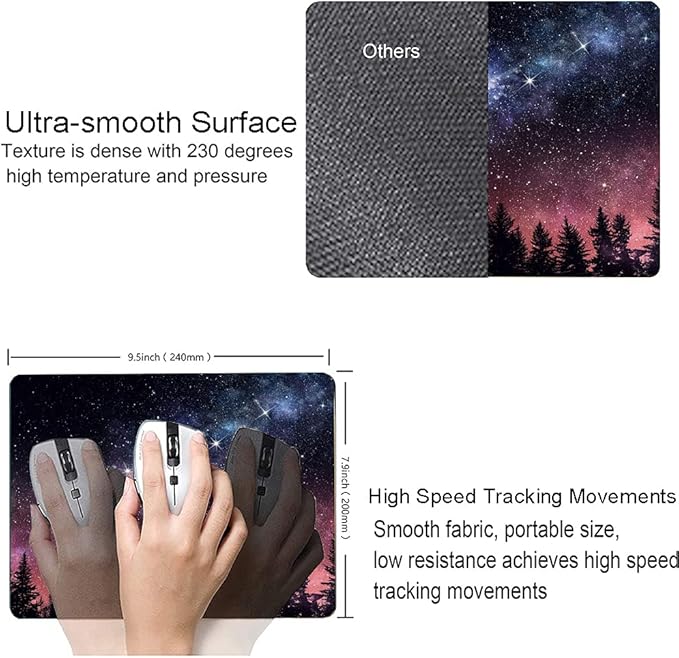 Hokafenle Square Mouse Pad, Galaxy Mouse Pad, Mouse Mat Square Waterproof Mouse Pad Non-Slip Rubber Base MousePads for Office Laptop, Pines Trees
