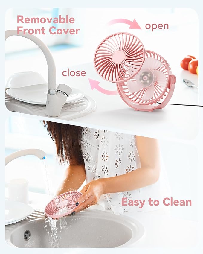 USB Desk Fan, 5 Inch Mini Portable, 3 Speeds Strong Airflow Personal Desktop, Detachable Cooling Fan 360° Rotation Quiet Small Fan for Desk Home Office Travel Car, Pink, 5ft Cable