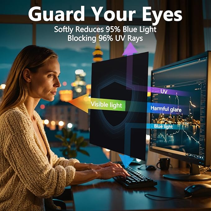 Magnetic Computer Privacy Screen Filter 24 Inch for Frameless Monitor Thin Bezel 16:9 Widescreen, Hanging Removable Anti Blue Light Privacy Shield Protector Eye Protection