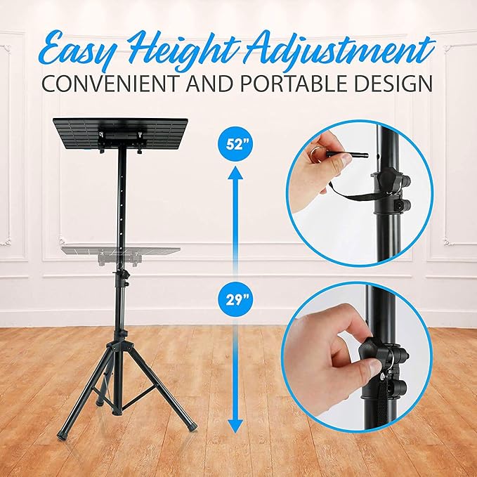 Pyle Laptop Projector Tripod Stand - 2 Pcs Computer, Book, DJ Equipment Holder Mount Height Adjustable Up to 52 Inches w/ 20'' x 16'' Plate Size - Perfect for Stage or Studio Use - Pyle PLPTS4X2
