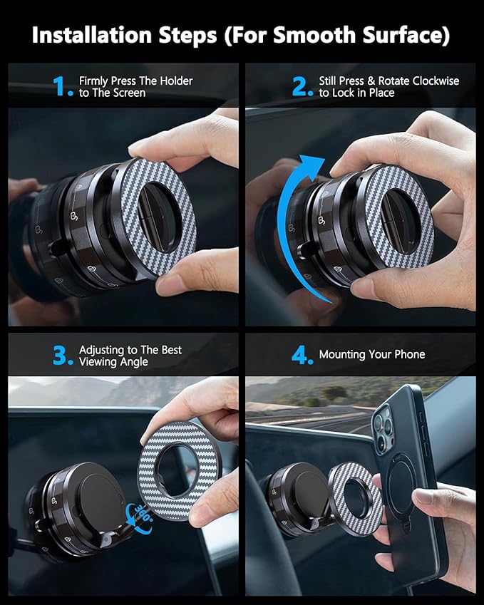 Vacuum Magnetic Car Phone Holder for Magsafe [89+LBS Suction & 3200gf Magnetic] 360° Adjustable Ultra Suction Cup Phone Holders for Your Car/Gym/Mirror, Car Mount for iPhone & Android (Black)
