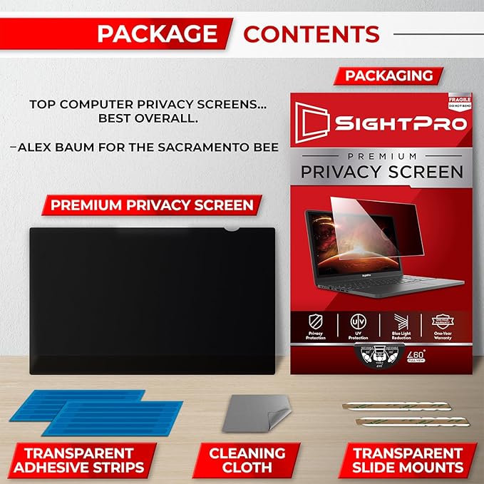 15.6 Inch 16:9 Laptop Privacy Screen Filter - Computer Monitor Privacy Shield and Anti-Glare Protector