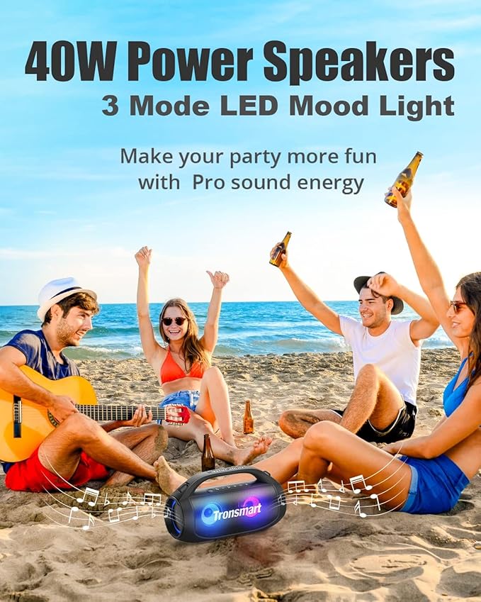 Tronsmart Bang SE Portable Bluetooth Speaker, Colorful LED and 40W Wireless Stereo to Infuse Your Party, Ultra Lightweight Portable Design and IPX6 Waterproof, Suitable for Party/Outdoor/Travel
