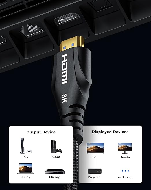 HDMI Cables 10FT 2Pack- Certified 8K Ultra High Speed HDMI Braided Cable 48Gbps,8K 60hz,4K 120hz,eARC,HDCP 2.2-2.3 - Compatible for HDTV/PS5/Blu-ray/RTX 3080 3090