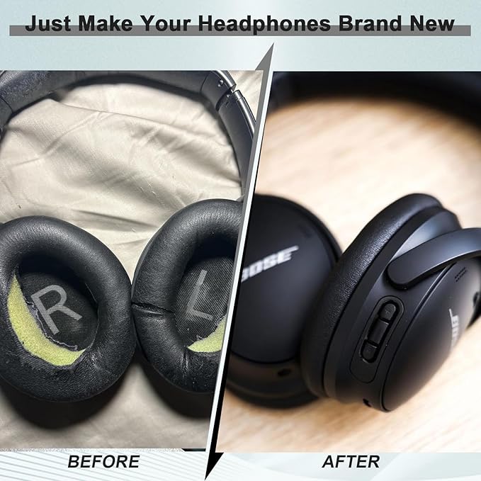 Replacement Ear Pads for Bose QuietComfort 45 (QC45)/QuietComfort SE (QC SE)/Quiet Comfort Headphones, Ear Cushions, Headset Earpads, Ear Cups Cover with Soft Protein Leather (Black)