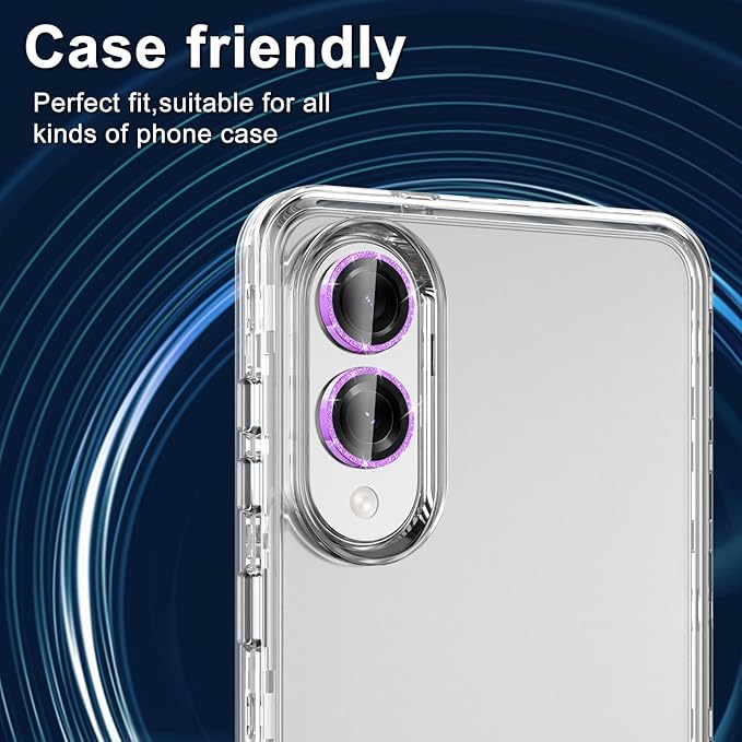 for Samsung Galaxy S25 Edge Camera Lens Protector, Individual Metal Ring Tempered Glass Lens Cover, [Strong Adsorption] Scratch Resistant Ultra-Thin HD Clear Lens Cover, 1 Set-Purple Sparkly