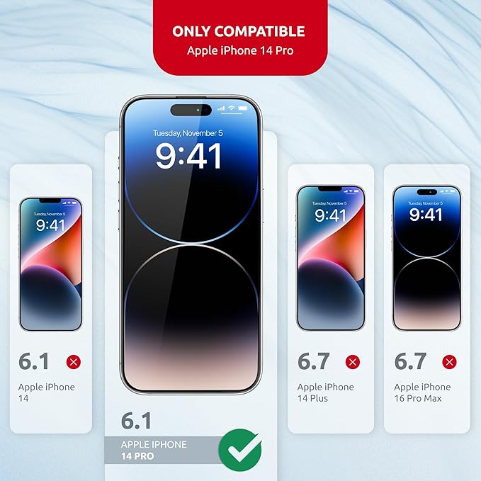 Tempered Glass Screen Protector for iPhone 14 Pro – Full Edge-to-Edge Protection, 9H Hardness, Oleophobic Coating - Screen Saver for iPhone 14 Pro with Applicator Set - Black Design