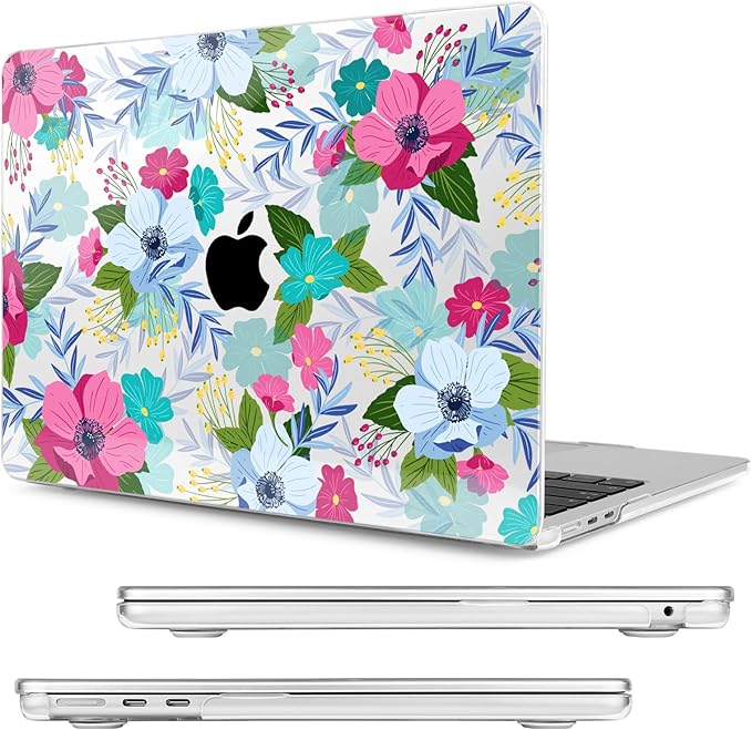 Compatible with MacBook Air 15 inch Case, M4 A3241/M3 A3114/M2 A2941 (Released 2025 to 2023), Hard Shell, Keyboard Cover, Screen Protector, Webcam Cover & Type-C Adapter, Colored Flowers