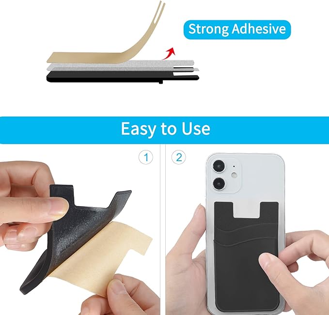 SS Card Holder for Back of Phone, Cell Phone Wallet Stick-on Credit Card Sleeve Pocket Silicone Pouch Compatible for iPhone, Samsung Galaxy and Most SamrtPhones 4 Pack