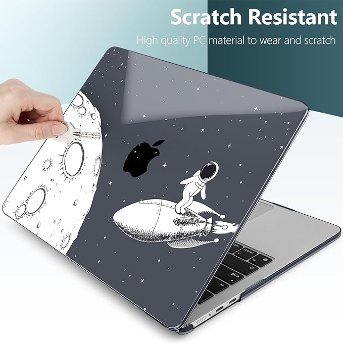 TWOLSKOO Compatible with M4 MacBook Air 13.6 inch Case 2025-2022 Release M4 A3240 M3 A3113 M2 A2681, Plastic Hard Shell & Keyboard Cover & Type C Adapter & Screen Protector, Flying Astronauts