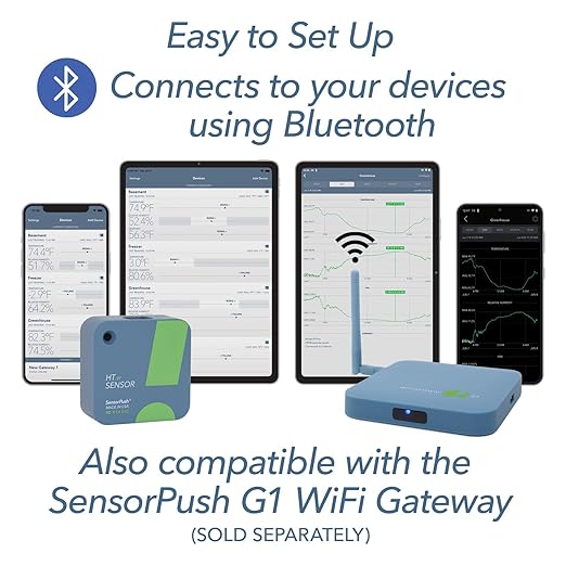 SensorPush HT.w Smart Temperature Sensor & Humidity Sensor - Bluetooth Thermometer & Hygrometer with App Monitoring - Water Resistant Temperature & Humidity Monitor for RV, Basement, Fridge (2 Pack)