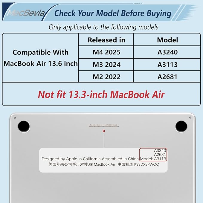Compatible with MacBook Air 13.6 inch Case, M4 A3240/M3 A3113/M2 A2681 (Released 2025 to 2022), Hard Shell, Keyboard Cover, Screen Protector, Webcam Cover & Type-C Adapter, Black Gold