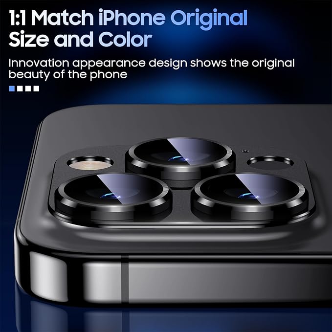 Uyiton Compatible with iPhone 15 Pro/iPhone 15 Pro Max Camera Lens Protector, [Not Easy to Break][Strong Adsorption][Case-Friendly] Metal Tempered Glass Rear Camera Screen Cover - Black Titanium