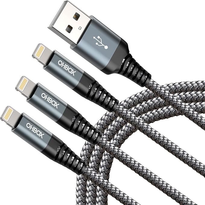 ohbox iPhone Charger 10FT 3Pack Long iPhone Charger Cable MFI Certified USB Lightning Cable Fast Charging Cord Compatible with iPhone 14/13/12/11/Pro/Max/Mini/X/Plus/8/7/6/5S/SE/Plus/iPad