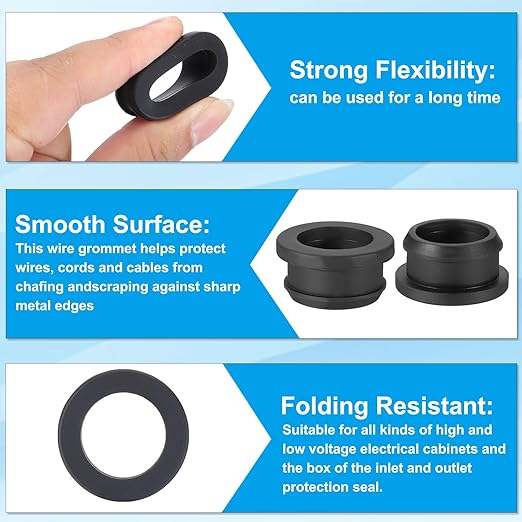 PATIKIL 26mm / 1 Inch Drill Hole,13/16 Inch ID Rubber Grommets, 3Pcs Top Hat Grommet for Wiring Eyelet Ring Gasket Automotive Firewall Cable Hole Plugs Wires Protection, Black