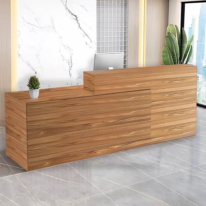 Reception Desk with Counter Modern Checkout Counter with Lockable Drawer Keyboard Tray Receptionist Desk for Office Salon Reception Table I Left 55inch/140cm