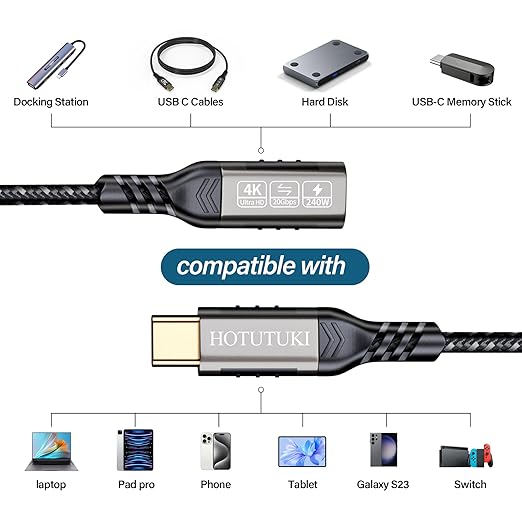 USB C Extension Cable 10ft,usb c female to usb c male cable long,usc to usc extender cable usb 3.2 Extension 240W PD Fast Charging 20 Gbps Compatibility with Laptop Tablet Mobile Phone and more