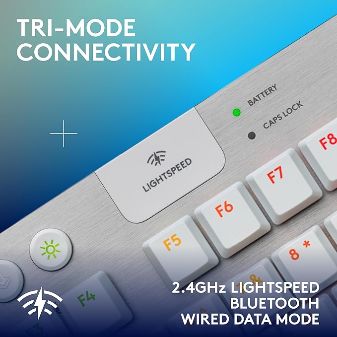 Logitech G915 X Lightspeed TKL Wireless Mechanical Gaming Keyboard, Double-Shot PBT Keycaps, Fully Programmable Keys, RGB Backlit Mac/PC Gaming Keyboards, Aluminum Finish, GL Tactile Switches, White