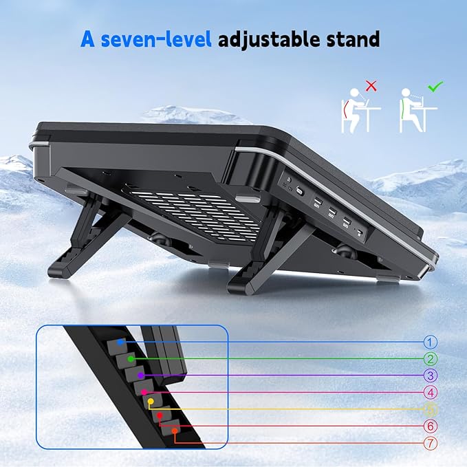 GT600 Laptop Cooling Pad Equipped with Gigantic Turbo-Fan（5.5inch Diameter）,Sealed Foam for Rapid Cooling Gaming Laptop,14.1-19.3 inch Laptop Cooler with 3-Port USB Hub,Dust Filter,Touch Start