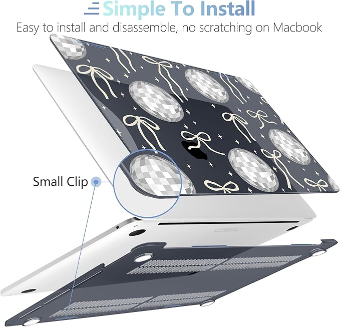 MEEgoodo Case for MacBook Pro 13 inch Case 2022 2021 2020 New A2338 M2/M1 A2251 A2289, Laptop Hard Shell with Keyboard & Camera Cover Compatible with 13 inch MacBook Pro, Silver Disco Balls & Bows