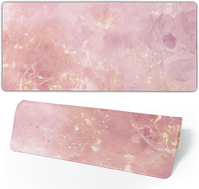 Rose Gold Marble Large Mouse Pad Extended Gaming Mousepad 31.5 x 11.8 Inch with Anti-Slip Rubber Base Cute Office Decor Women Girls Computer Accessories Home Office Supplies