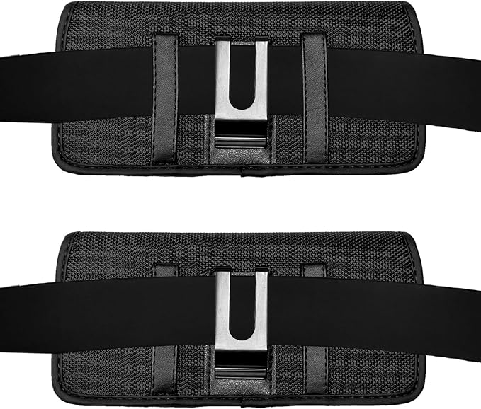 Nylon Cellphone Holster for iPhone 11 Pro Max, XS Max,8/7 Plus, Samsung Galaxy s22,S23,S24 TCL 40 xe, ion x, ion v - Horizontal Case Canvas Waist Carrying Pouch with Belt Clip/Loops, Black