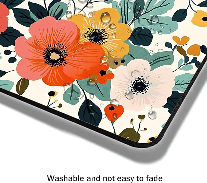Mouse Pad, Cute Floral Pattern Flower Mouse Pads for Desk, 9.5" x 7.9" Non-Slip Rubber Base Computer Mousepad with Women, Portable Square Design for Wireless Mouse and Pad Laptop Office & Travel