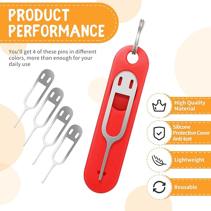 Sim Card Removal Tool Phone Chip Remover Unlock Chip Sim Card Tray Eject Pin Tool Needle Opener Ejector with Detachable Keychain Charm for Smart Phone, 4 Pieces