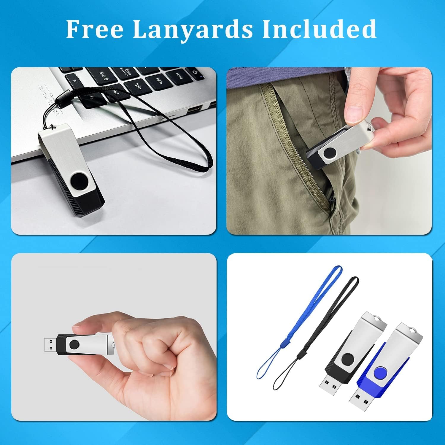 4GB Flash Drive 2 Pack, Wooolken USB 2.0 Thumb Drives Memory Stick with LED Light and Lanyards for Storage and Backup (Black Blue)