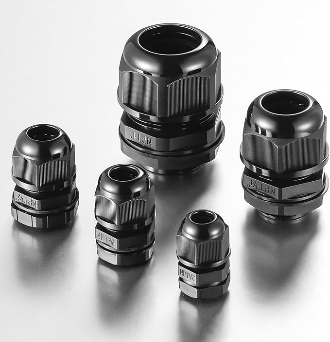 10 PCS 3/4"(12.5-18mm) NPT Nylon Cable Gland Joints with Gaskets, IP68 Adjustable Lock Nut Strain Relief Cord Grip Waterproof Cable Glands - UL Listed and RoHS Compliant