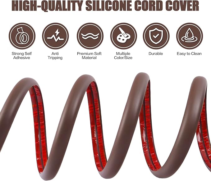 Floor Cord Cover Self Adhesive Cord Hider,10FT Cable Management, Extension Strip Protector for Wires, Prevent Cable Trips for Offices, Gyms, Exhibitions Cavity:0.51"(W) x 0.3"(H) Coffee
