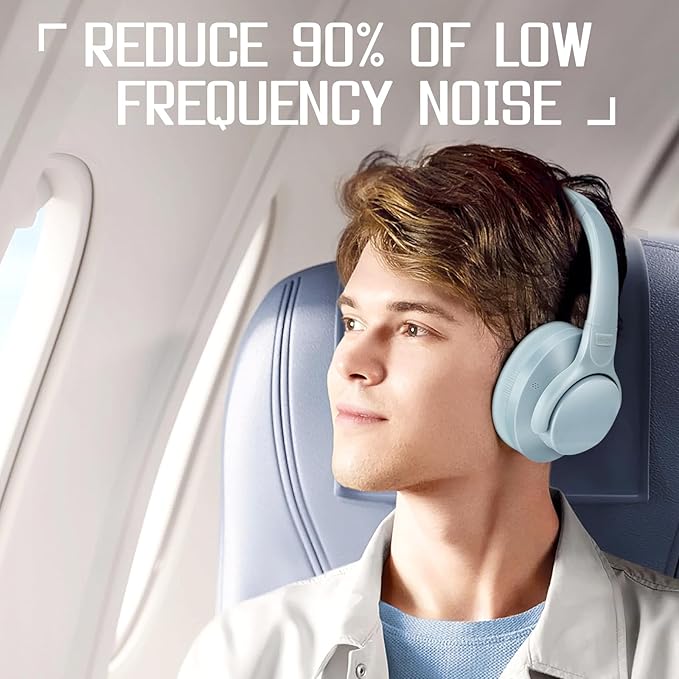 TUINYO Wireless Headphones - Noise Cancelling Over Ear Bluetooth Headphones with 60H Playtime, Deep Bass Hi-Fi Stereo Sound & Comfortable Earpads for Travel, Home and Office-Blue Gray…