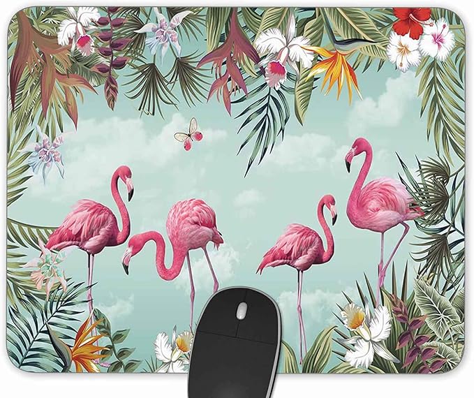 Tropical Leaves and Flamingo Gaming Mouse Pad， Rectangle Mouse Pad Size(9.84"x7.87")