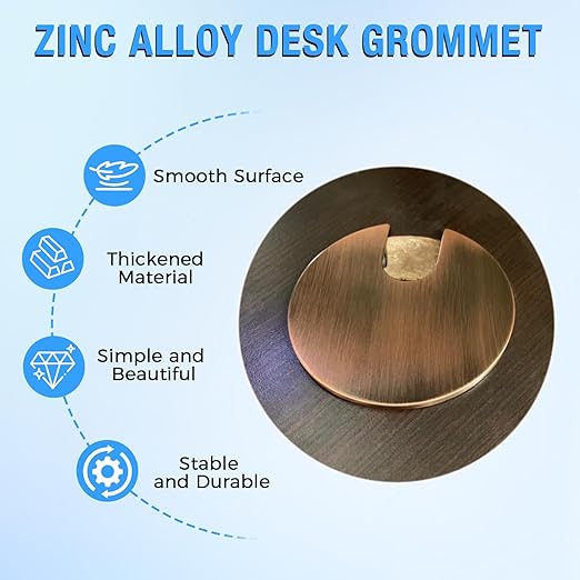 Desk Grommet 1-3/8" (35 mm), Desk Cord Hole Cover, Cable Grommet Metal Zinc Alloy Materilal, Desk Hole Grommet for Office and Home Table Cable, Detachable Cable Cord Organizer (Matte Silver 2 Pcs)