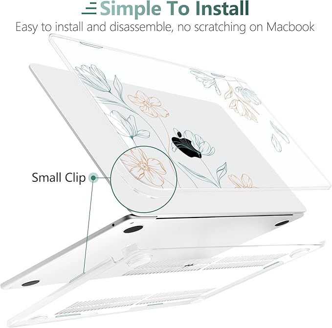TWOLSKOO Compatible with M4 MacBook Air 13.6 inch Case 2025-2022 Release M4 A3240 M3 A3113 M2 A2681, Plastic Hard Shell & Keyboard Cover & Type C Adapter & Screen Protector, Engraved Floral