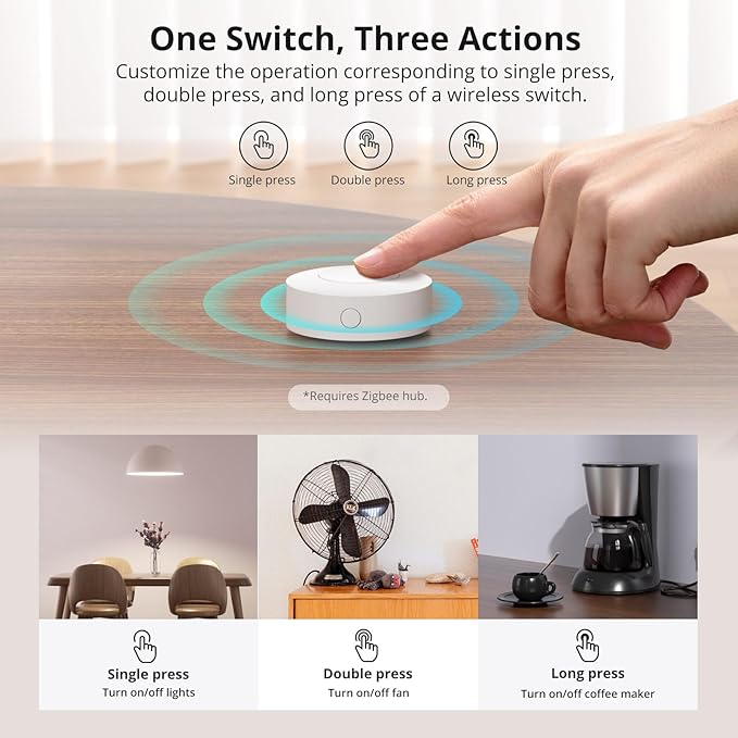 SONOFF Zigbee Switch, SNZB-01P Wireless Push Button, Supports to Create Smart Scenes, Trigger The Connected Devices on eWelink APP with Three Control Options, SONOFF ZigBee Bridge Required, 1Pack