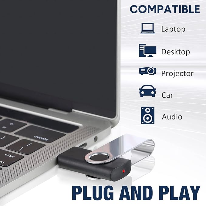 3 Pack 64GB USB Flash Drive with Type C Adapter and Storage Box USB 2.0 High Speed Metal Pen Drive 360° Rotatable Storage Memory Stick for Phone/Pad/PC/Laptop/Android - Black(3-Pack 64GB)