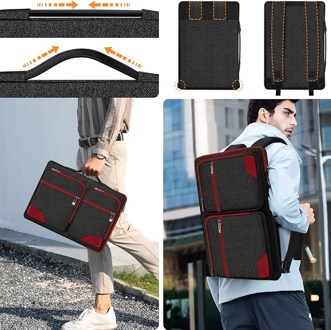 Hseok Laptop Case 15 15.6 16 inch Sleeve with Handle and Hidden Strap,Compatible with MacBook Pro 15.4 16, 360° Protective PC Briefcase with 4 Pockets for Laptop Accessory,Easy to Carrying,Red