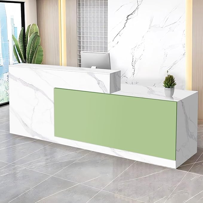 Reception Desk with Counter Modern Checkout Counter with Lockable Drawer Keyboard Tray Receptionist Desk for Office Salon Reception Table Q Right 59inch/150cm