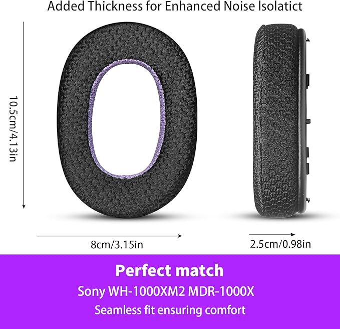 Breathable Mesh Replacement Earpads for WH-1000XM2/MDR-1000X - Comfortable Black/Purple Ear Pad Cushions
