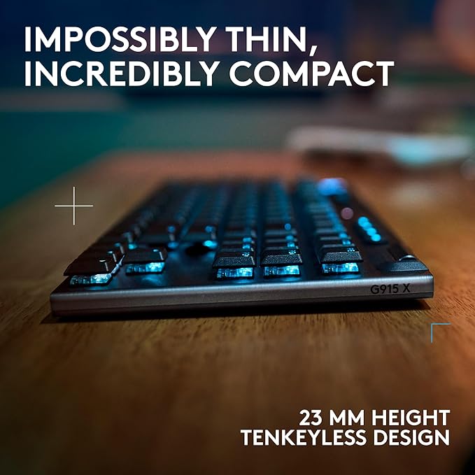 Logitech G915 X Lightspeed TKL Wireless Mechanical Gaming Keyboard, Double-Shot PBT Keycaps, Fully Programmable Keys, RGB Backlit Mac/PC Gaming Keyboards, Aluminum Finish, GL Tactile Switches, Black