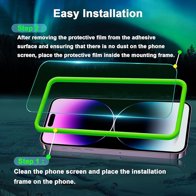 Blue Light Screen Protector for iPhone 14 Pro Max (6.7") & Camera Lens Protector,Eye Protection, HD Blue Light Blocking Tempered Glass Film, No Bubble, with Easy Installation Kit.2+2 Pack