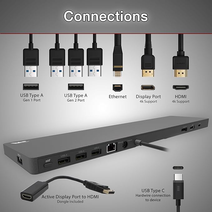 Cyber Acoustics Docking Station (DS-2000), 6 Pack – USB-C with 100W Power Delivery, Laptop Cooling, Dual 4K Monitor Displays, 4 USB-A Ports, Ethernet, Includes 6 Active DisplayPort to HDMI Adapters
