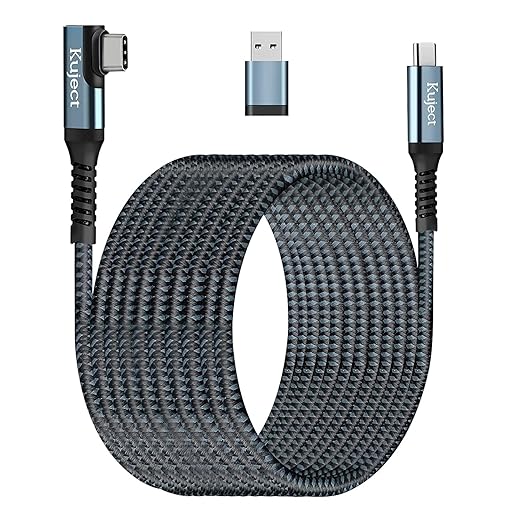 Kuject Link Cable 20FT Compatible for Quest 3S/3, Quest 2/Pro, Pico 4, Nylon Braided Accessories for Rift S/Steam VR Games, USB 3.0 Type C to C High Speed Data Transfer Charging Cord for Gaming PC