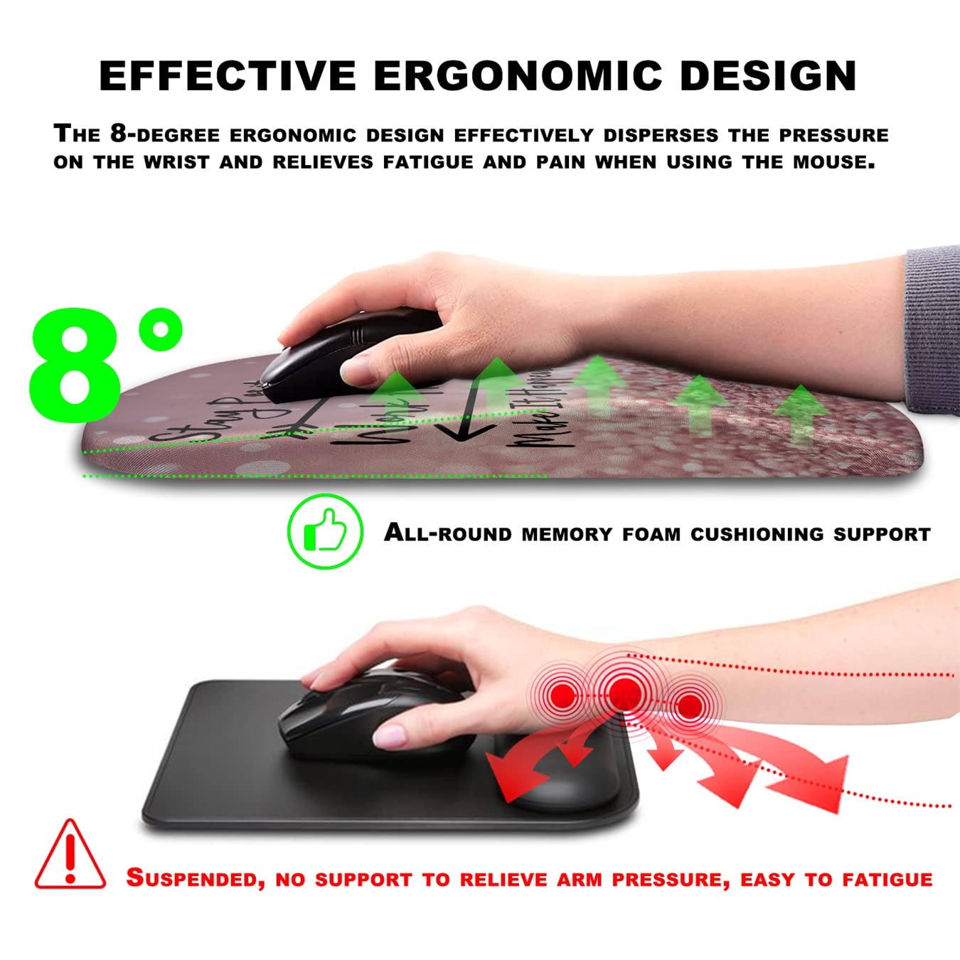 KUOSGM Mouse Pad Wrist Support, Ergonomic Mouse Pad with Massage Dot, Comfortable Computer Mouse Pad for Laptop, Wrist Rest Pain Relief Mousepad with Non-Slip PU Base for Office & Home, 12 x 8 in