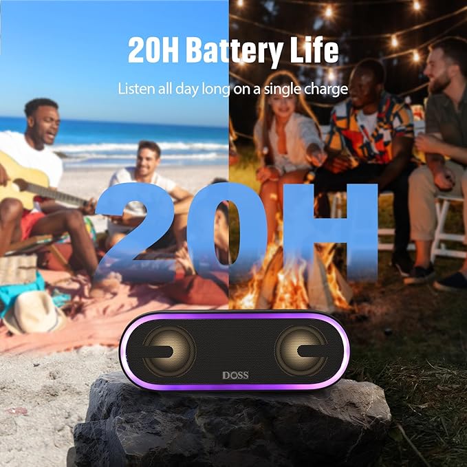 DOSS SoundBox Pro+ P300 Bluetooth Speaker with 40W Stereo Sound, Extra Bass, IPX6 Waterproof, TWS Pairing, Diverse Lights Show, 20H Playtime, Portable for Party, Camping, Beach