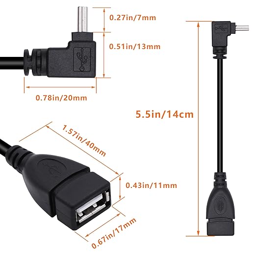 90 Degree Mini USB to USB A OTG Adapter Cable 5.5in Up Angle Mini USB 5-Pin Type B Male to USB Type A Female Adapter Cord for Digital Cameras,Black,14cm(2 Pack,UP)