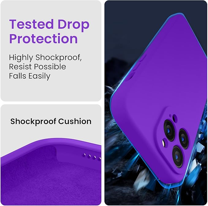 FireNova Designed for iPhone 13 Pro Max Case, Silicone [Camera Protection] Phone Case with [2 Screen Protectors], Soft Anti-Scratch Microfiber Lining Inside, 6.7 inch, Neon Purple