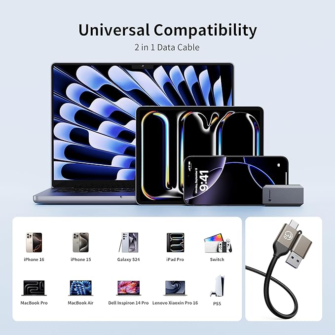 Yottamaster 1TB External SSD, Up to 460MB/s 2 in 1 USB C Cable & Lanyard Portable Solid State Drives, Supports 4K ProRes HDR Compatible with iPhone 16 Pro Max, Smartphone, Tablet, Laptop