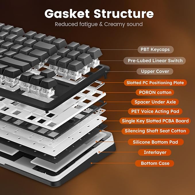 Redragon Wireless Mechanical Keyboard,3-Modes Bluetooth Gasket Hot Swappable TKL RGB Custom Keyboard,Pre-lubed Switches,Side Printed PBT Gradient Keycaps, South-Facing LEDs Socket